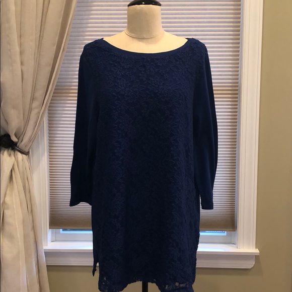 Nwot Woman Within Lace Front Knit Tunic - Picture 2 of 7